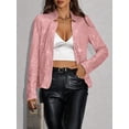 thumbnail image 5 of Women'S Stand Up Collar Cardigan Trendy Sparkly Long Sleeve Cropped Casual Sequin Jacket Pink XXL, 5 of 9