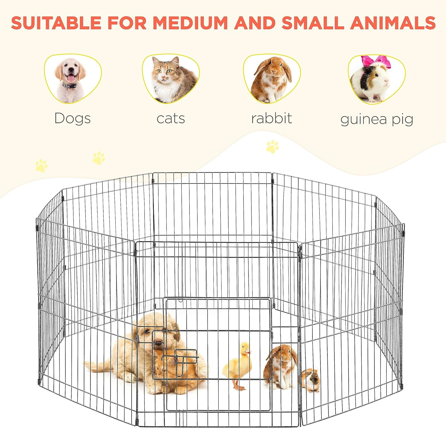 WLTER 24" High 8 Panel Foldable Metal Dog Exercise Pen Pet Playpen Dog Fence Outdoor & Indoor Use for Small Animals with Door Black