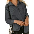 thumbnail image 1 of MAWCLOS Ladies Loose Curved Hem Denim Shirts Office With Pockets Tops Black L, 1 of 3