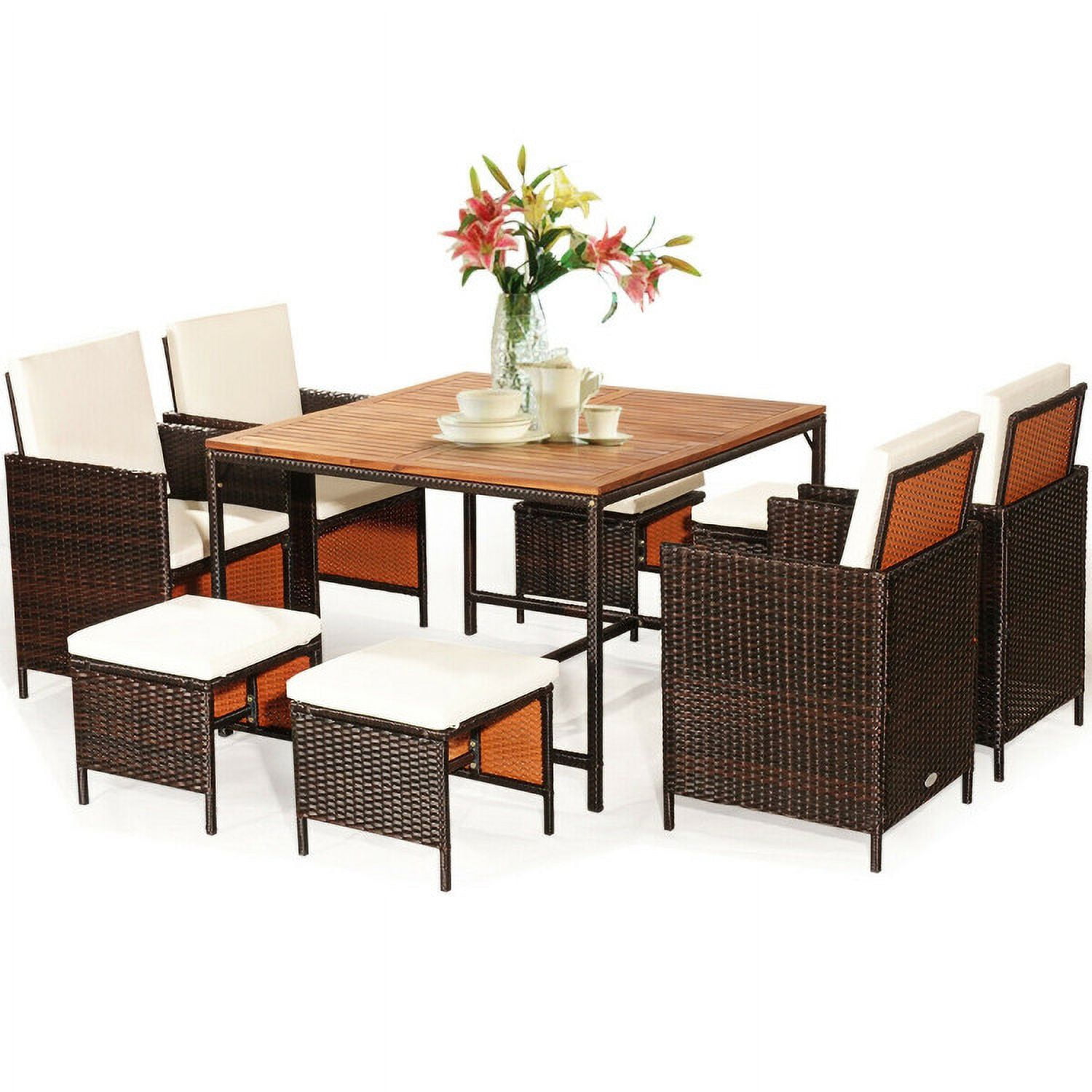 Aimee Lii 9 Pieces Patio Rattan Dining Cushioned Chairs Set, Outdoor Patio Furniture, White Aimee Lii 9 Pieces Patio Rattan Dining Cushioned Chairs Set, Outdoor Patio Furniture, White