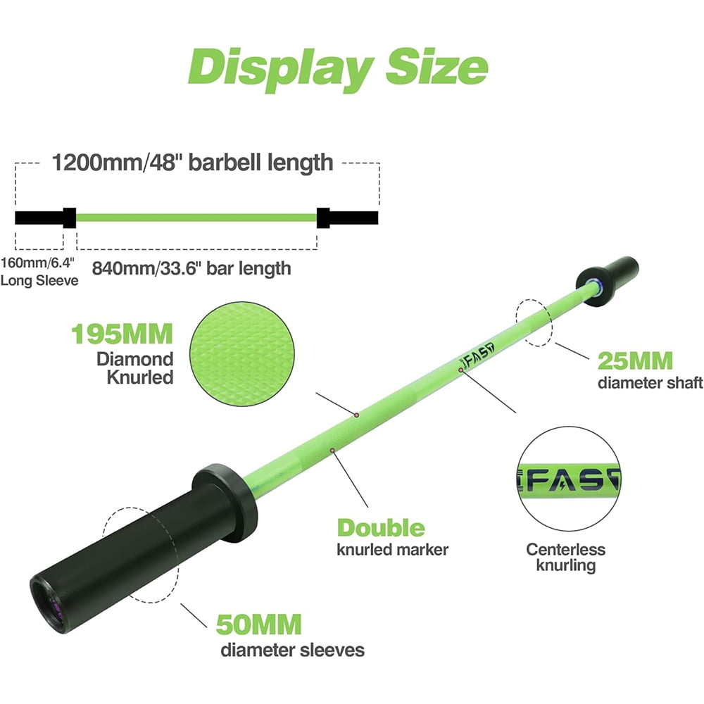 IVV Olympic Barbell Bar 4FT Solid Chrome Barbell with Bearing, Home Gym 2" Weightlifting Bar, 400lbs Weight Capacity, Green