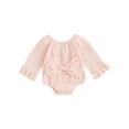 thumbnail image 2 of Newborn Baby Girl Ruffle Long Sleeve Romper 3M 6M 12M 18M  Bowknot Cotton Linen Onesie Bodysuit Cute Fall Outfit Clothes, 2 of 10