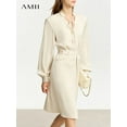 thumbnail image 2 of Amii Minimalism 2024 Dresses For Women Spring New Chinese Stand Collar Strapped Buckle With Belt Lantern Sleeve Dress 12441273, 2 of 6