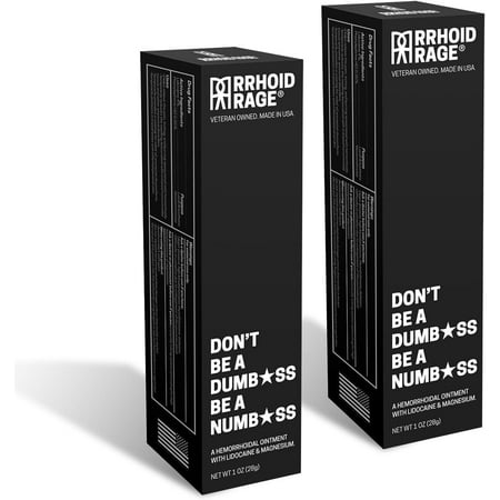 Rrhoid Rage Hemorrhoid and Fissure Ointment with Lidocaine, Aloe, Witch Hazel, and Magnesium for Fast Pain and Itch Relief (2-Pack)