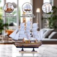 thumbnail image 3 of Accent Collection Brown Wooden Sailboat Model With Realistic Cloth Sails - Nautical Marine-Inspired Home Decor, 3 of 5