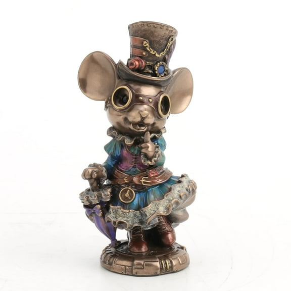 Veronese Design 5 1/2 Steampunk Lady Mouse with Top hat and Parasol Animal Figurine Bronze Finish