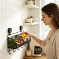 thumbnail image 4 of Hanging Wire Fruit Basket with Suction Cup, Hanging Fruit Baskets for Kitchen Counter, Wall Basket for Kitchen Bathroom Pantry, Space Saving Hanging Kitchen Baskets for Wall Mount Storage, 2 Grid, 4 of 5