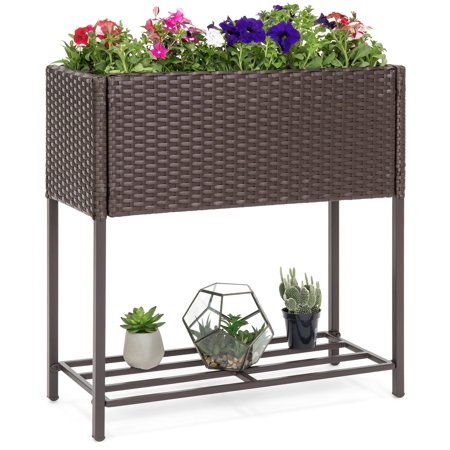 Best Choice Products 2-Tier Indoor Outdoor Wicker Elevated Garden Planter Box Stand for Potted Flowers, Plants, Herbs, Succulents, (Best Flowers For Window Boxes)