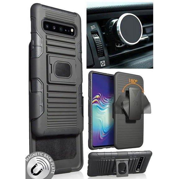 Case/Mount/Clip for Galaxy S10 5G, Nakedcellphone Black Ring Grip Case Rugged Cover   Belt Hip Holster Stand   Magnetic Car Holder for Samsung Galaxy S10 5G (SM-G977)
