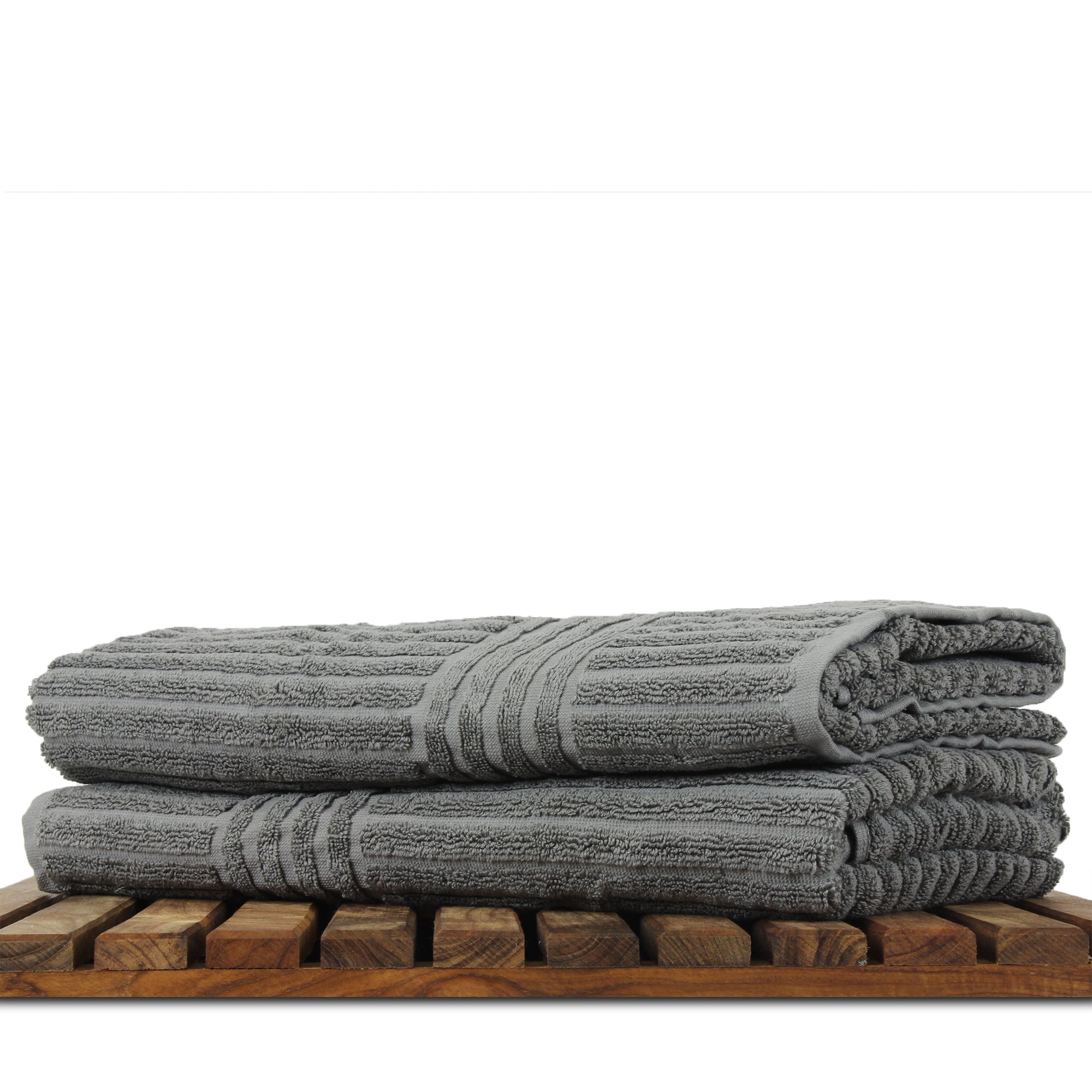 Bare Cotton Luxury Hotel & Spa Towel 100% Pure Turkish Cotton Ribbed Channel Pattern - Bath Towel - Gray - Set of 2