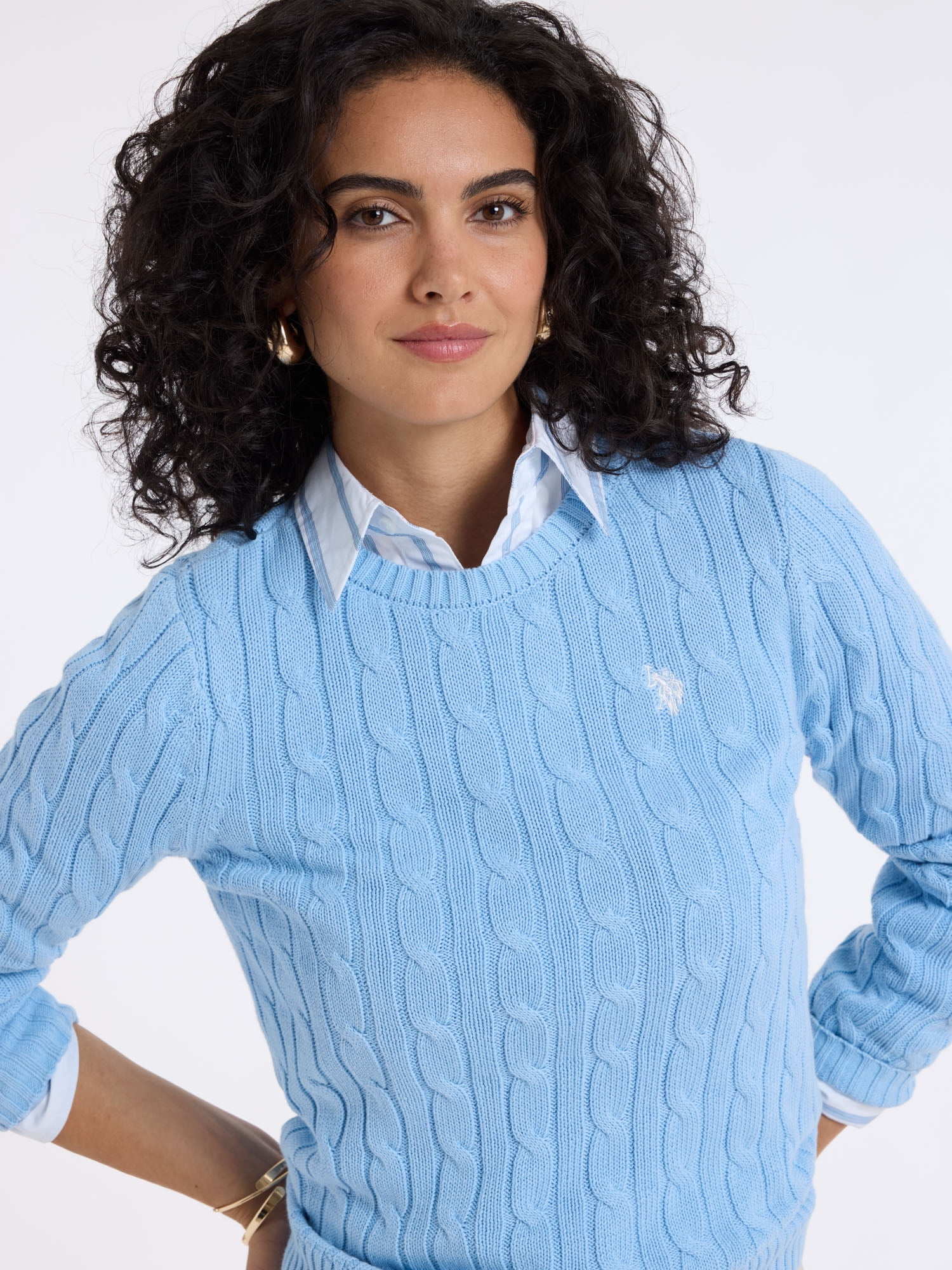U.S. Polo Assn. Women's Classic Cable Crew Neck Sweater, Sizes XS-XL
