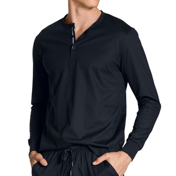 Men's Calida 15581 Remix 100% Cotton Long Sleeve Henley Shirt (Dark Sapphire M)