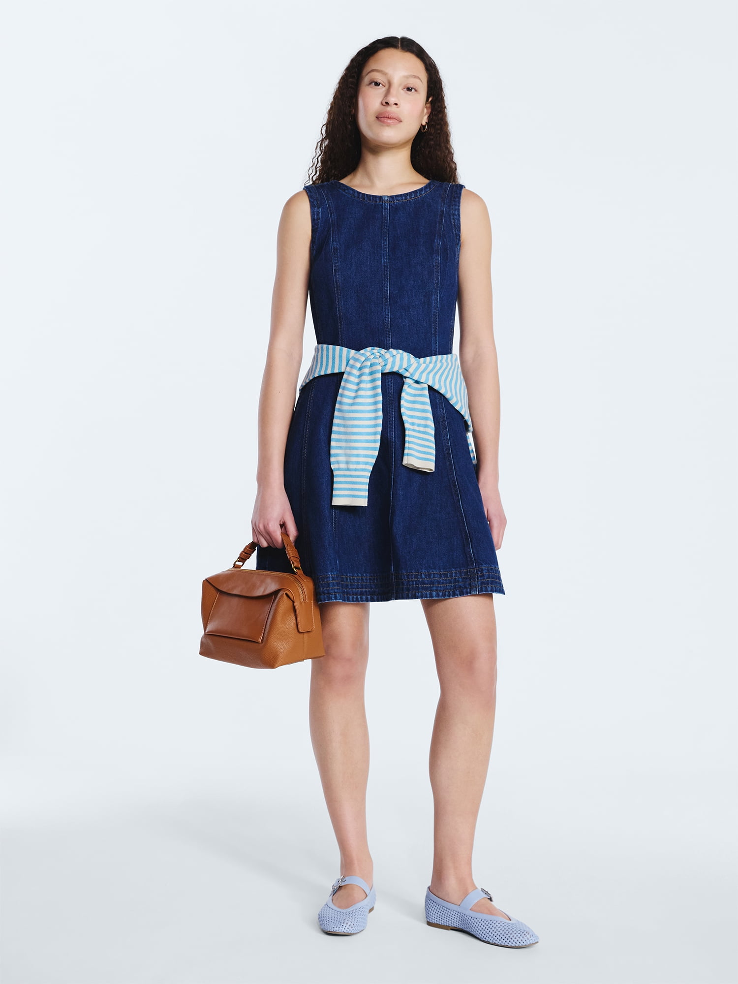Free Assembly Women's and Women's Plus Sleeveless Denim Panel Mini Dress, Sizes XS-4X
