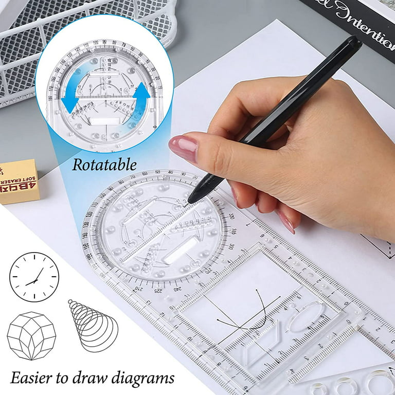 Cheap Multifunctional Geometric Ruler Drawing Ruler Geometric Drawing  Template Measuring Tool Plastic Ruler For School Office Supplies