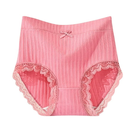 

PEASKJP Women s Thong Panties Cotton High Waist Tight Womens Underwear Lace Edge Comfortable Underwear for Women In Autumn And Winter Pink L