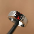 thumbnail image 2 of Men princess cut Garnet Gemstone Ring 925 Sterling Silver Engagement Men's Ring, 2 of 5