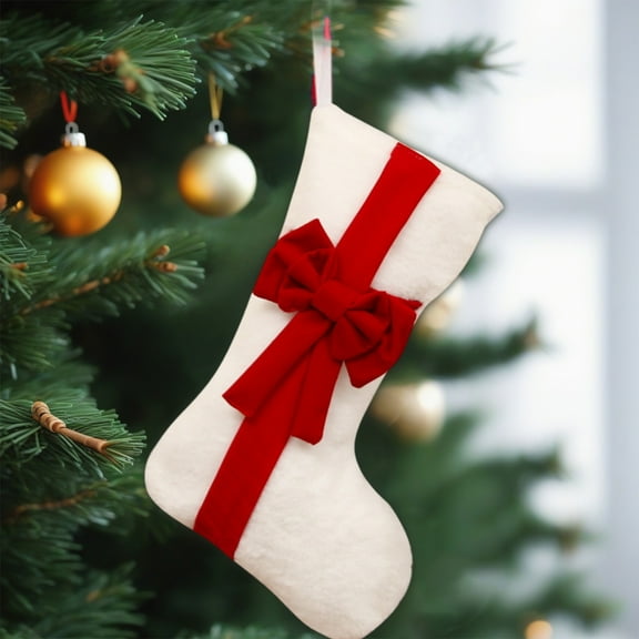Christmas Tree Toppers Skegnu Christmas Flocked Fabric Stocking Bow Gift Bag Crafts Fireplace Wall Hanging Decorations Holiday Gift Finder