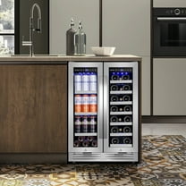 24" Wine and Beverage Refrigerator Dual Zone 20 Bottles & 60 Cans Built-In or Freestanding Wine Cooler, with Straight/Curved Handle Options
