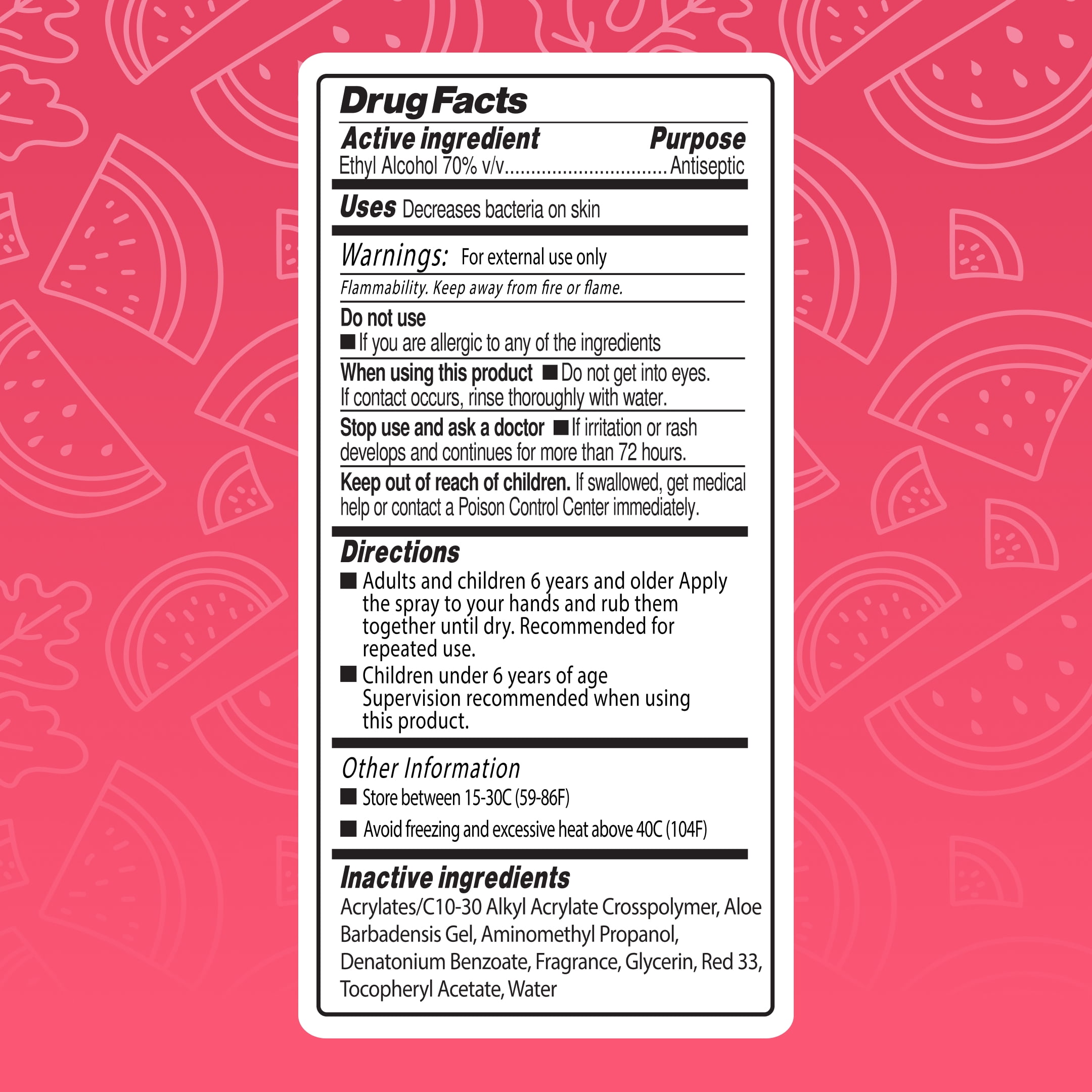 Smart Care Scented Hand Sanitizer Spray, Watermelon, 1.35 fl oz