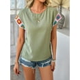 thumbnail image 2 of Womens Shirts Floral Crochet Short Sleeve Crewneck Shirt Casual Pullover Blouse Summer Tops Green XL, 2 of 8