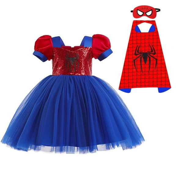 1-7 Year Girls Red Blue Cartoon Costume Dress Halloween Cosplay Dress Up with Accessories