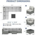thumbnail image 4 of Garvee 7-Piece Outdoor Patio Furniture Set, All-Weather Rattan Sectional Sofa with Cushions & Glass Coffee Table, Modular Conversation Set for Garden, Backyard & Poolside, Grey and Light Grey, 4 of 8