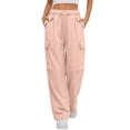 thumbnail image 2 of Zysthvn Casual Women's Summer Pants Cotton Linen Straight Leg Cargo Pants Elastic Waist Women Trousers Solid Drawstring with Pockets Loose, 2 of 6