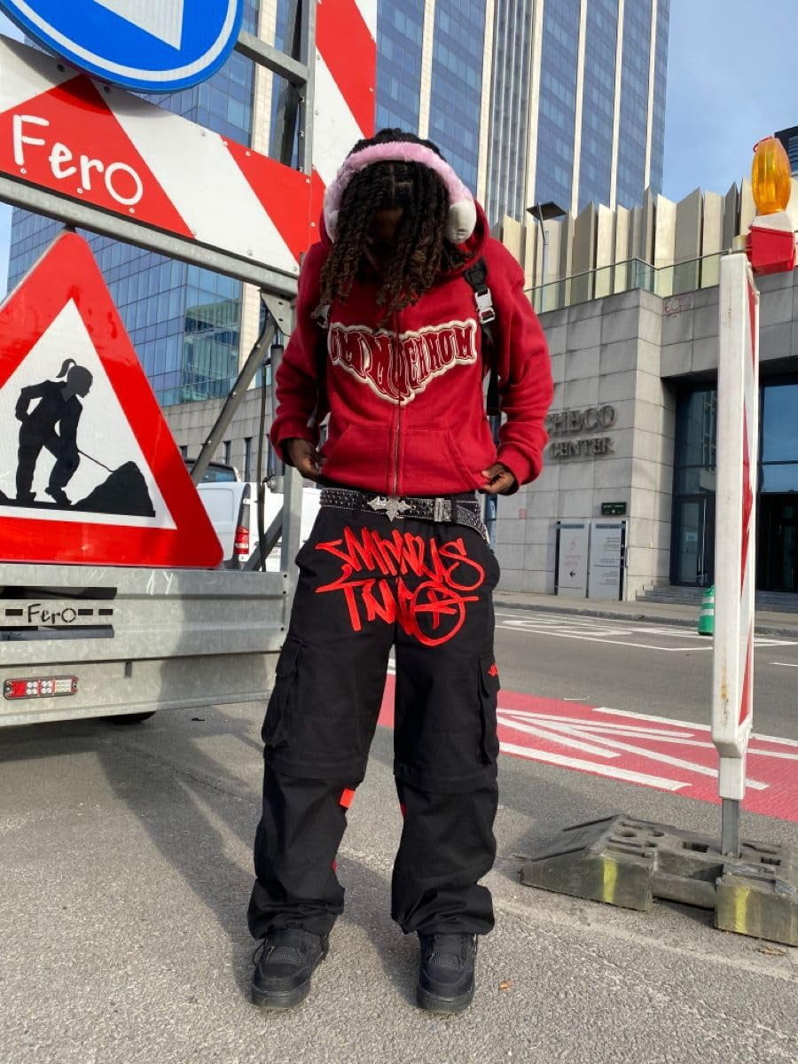Minus Two Retro Printed Baggy Pants Minus Two Cargo Pants Hip Hop 