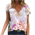 thumbnail image 1 of Hauts d'Été pour Femmes Manches Courtes Femmes Blouse d'Été Imprimée T-Shirts Décontractés Col en V Manches Courtes T-Shirts Hauts, 1 of 1