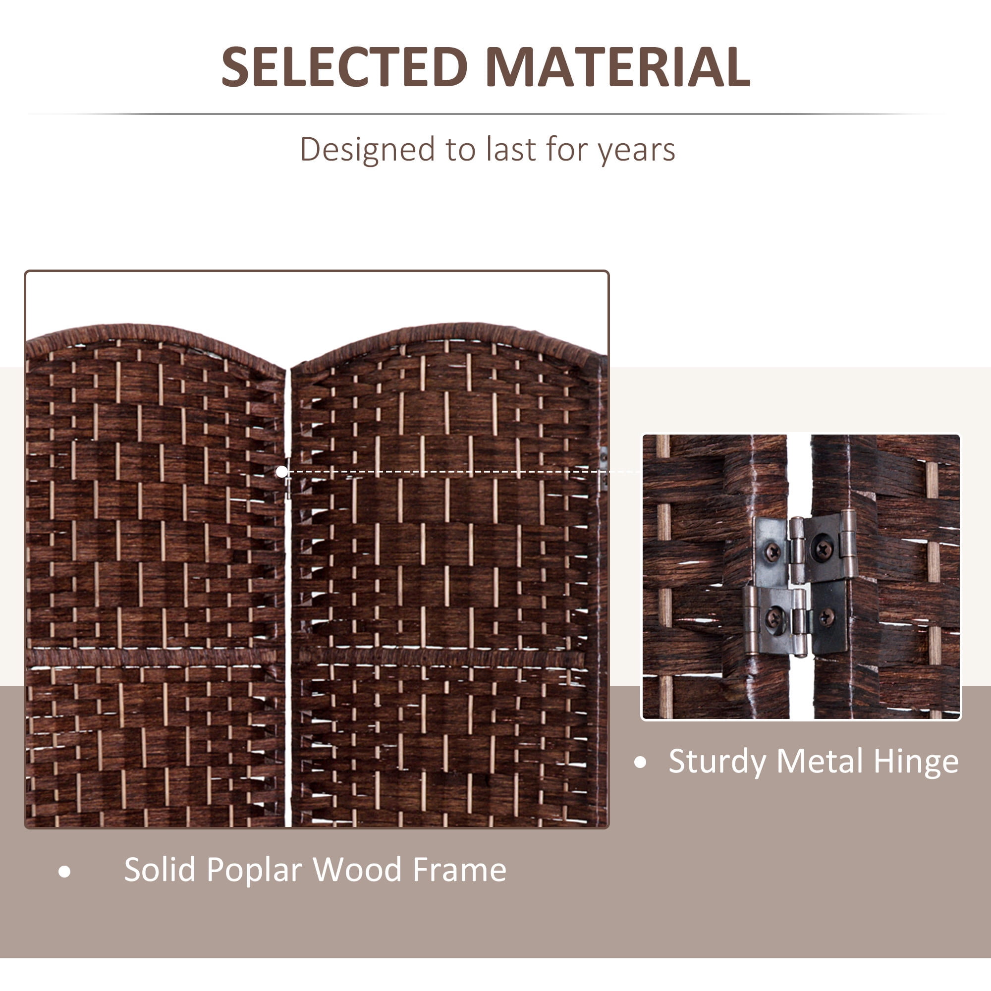 Folding Room Divider 4 Panel 6FT (70.9") Tall Privacy Screen Wicker Weave Freestanding Partition Wall for Bedroom Home Office Dorm, Brown