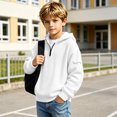thumbnail image 7 of Hoodies for Boys Quarter Zip Waffle Knit Pullover Hooded Sweatshirt Tops,Kids Zip Long Sleeve Hoodie,Teen Boy Fashion Fall Winter Casual Sweatshirts,Back to School Clothes,White,M, 7 of 7