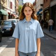 thumbnail image 6 of Grblisyd Boys Girls Polo Shirts Kids Solid Color Button Up Short Sleeve School Uniform V Neck Cotton Linen Shirt 10-12 Years, 6 of 6