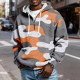 thumbnail image 2 of Men's Hooded Pullover Sweatshirt Waffle Knit Fabric Half Zip Front Drawstring Hood Camouflage Pattern Casual Fit Gray XL, 2 of 4