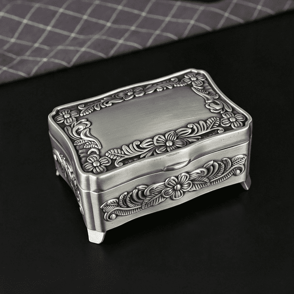 DESIGNICE Personalized Vintage Jewelry Box,Custom Engraved Alloy Trinket Box,Compact Zinc Alloy Keepsake Box with Velvet Lining for Rings,Earrings and Necklaces. Heart and Rectangle Styles Available