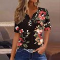 thumbnail image 2 of VERUGU Shirts for Women Fashion Printed Short Sleeve Blouse Round Neck Casual Tops Black L, 2 of 5