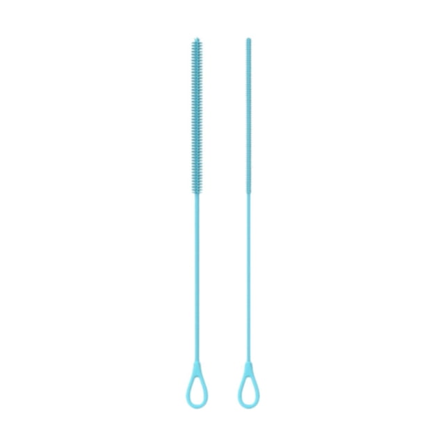 2 piezas cepillos de limpiador de paja de silicona larga liviana recipiente de cuello estrecho cepillos de botella de silicona reutilizables para taza Azul