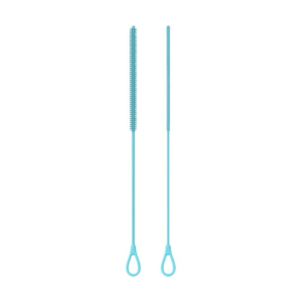 2 cepillos limpiadores de pajitas de silicona, cepillo largo para pajitas, cepillo flexible para limpiar pajitas. Azul