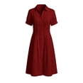 thumbnail image 6 of Women's Solid Color Short Sleeve Lapel Loose Dress - Casual Summer Double Layer Style, 6 of 6