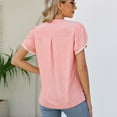 thumbnail image 4 of Defitshape Women's Short Sleeve Cotton T Shirt Solid Loose Fit Notch V Neck Shirt Lightweight Lace Flutter Sleeve Blouse Soft Summer Top Pink XX-Large, 4 of 4