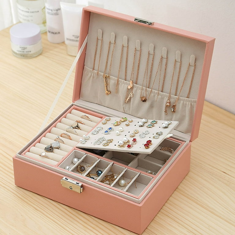 Jewelry Organizer Box Leather Large Jewelry Boxes Earrings Holder Organizer  Storage Case Double Layer Display with Removable Tray Elegant Jewelry Box 