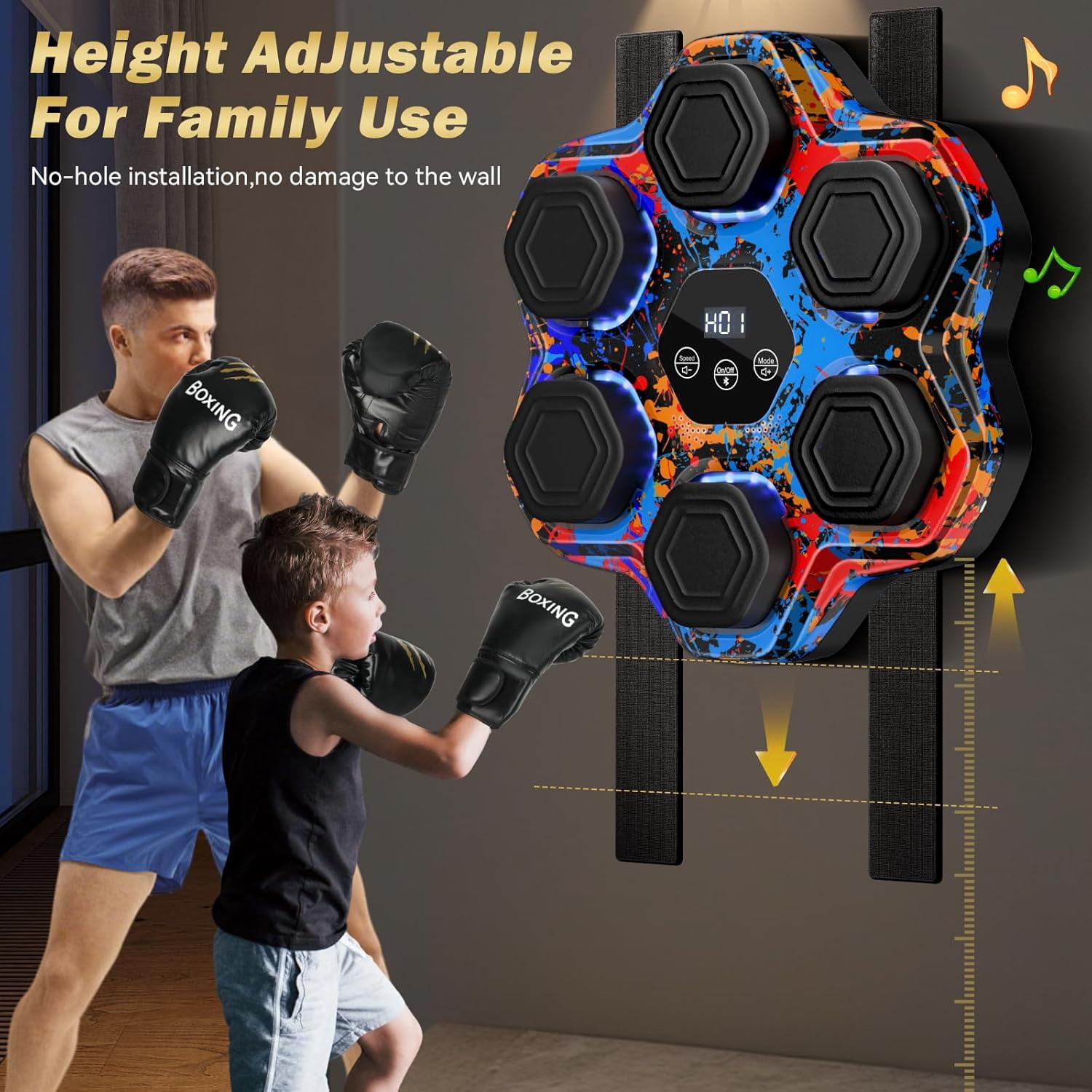 Music Boxing Machine - Interactive Punching Trainer with Boxing Gloves, Large Wall-Mounted Electronic Punching Bag for Adults and Kids, Featuring 9 Modes & 9 Speeds, Bluetooth Connectivity