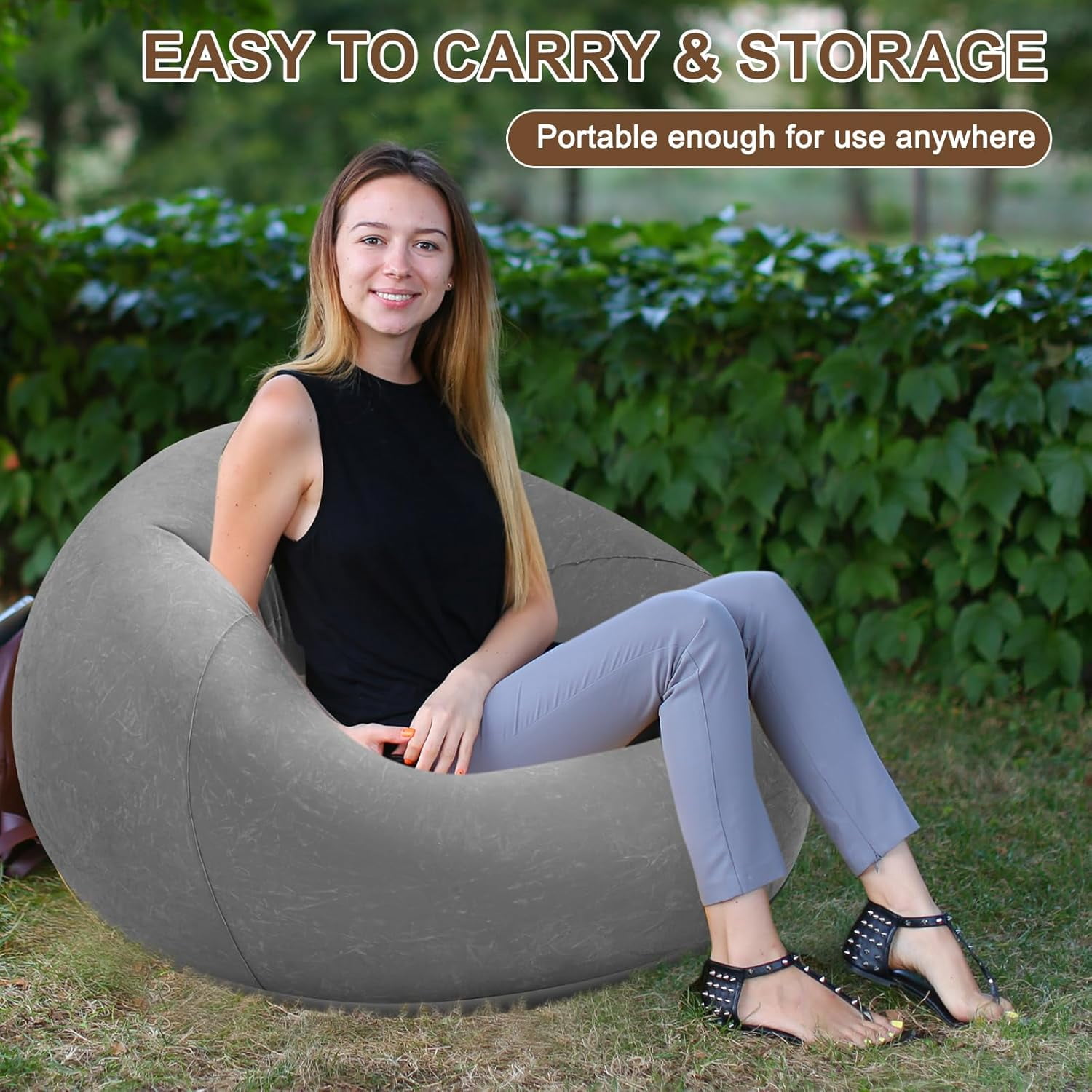 Inflatable Bean Bag Chairs for Adult Blow up Chairs Lazy Sofa Folding Portable Inflatable Chair for Movie Outdoor Room Bedroom Reading Camping(Grey)