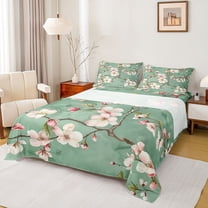 Manfei Floral Sakura Twin Sheet Sets 3pcs for Female Men,Japanese Style Twin Fitted Sheet Microfiber,Cherry Blossoms Breathable Flat Sheet,Ultra Soft Home Decor