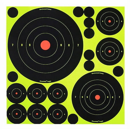 BIRCHWOOD CASEY Shoot-N-C Bull s-Eye Variety Pack Reactive Targets - Highly Visible Instant Feedback Shooting Target Stickers - 50 Targets (5 - 8 ; 5 - 5 ; 10 - 3 ; 30 - 2 ) & 50 Pasters (1 )