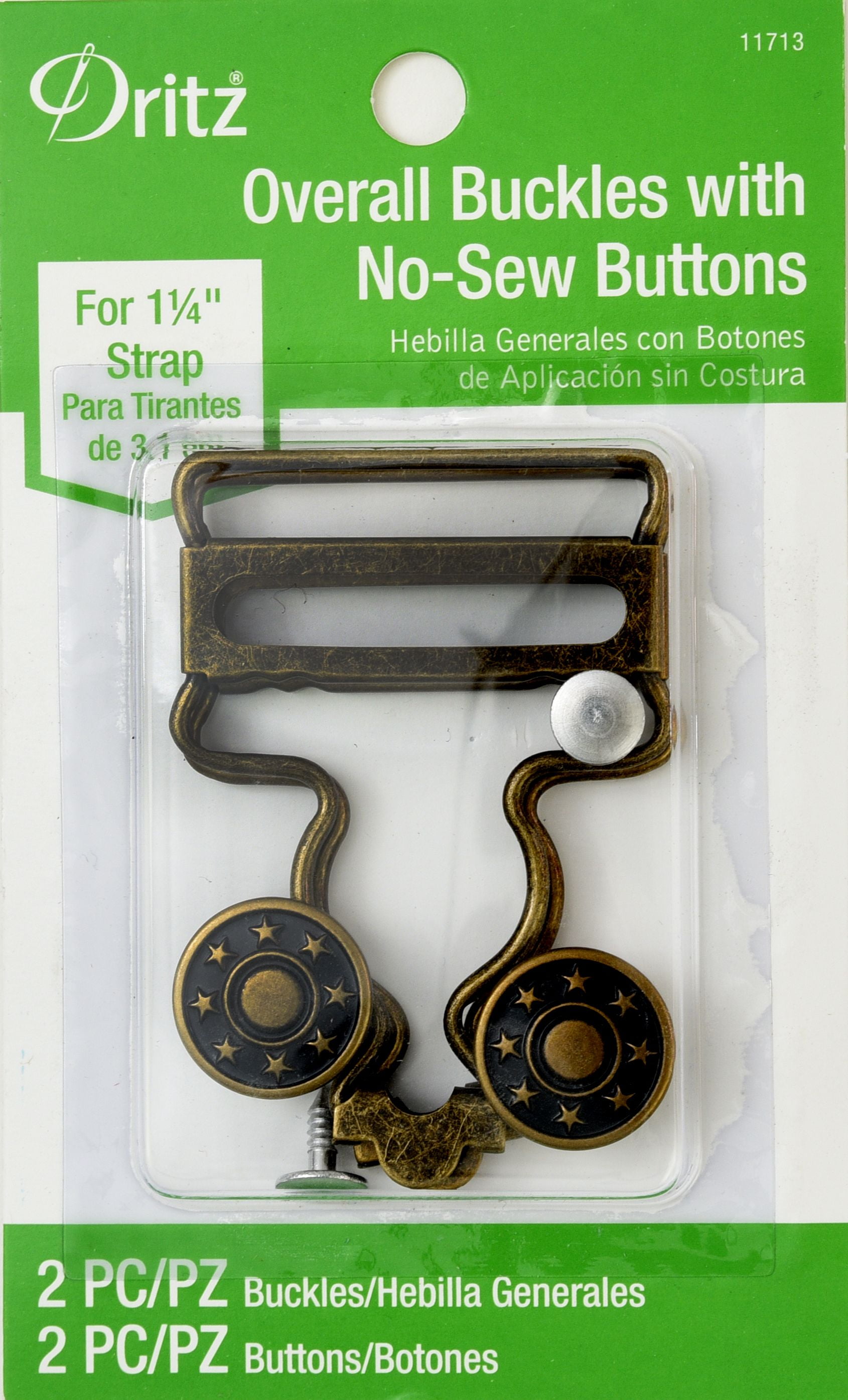 Dritz Overall Buckles with NoSew Buttons, 2 Piece