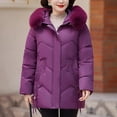 thumbnail image 2 of XPMWRP Women's Quilted Thicken Faux Fur Hood Coat Solid Color Long Sleeve Fashion Coats Full Zip Winter Warm Jacket with Pockets Purple XL, 2 of 6