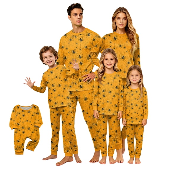 Halloween Family Pajamas Matching Sets Party Soft Two Piece Sets Sleepwear Nightwear Long Sleeve Cute Funny Spider Web Bat Fashion Holiday Family Pajamas Baby 12-18 Months