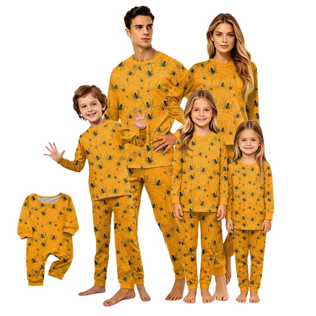 Anmrize Pyjama à Imprimé Araignée, Ensemble Assorti pour la Famille, Tenue de Nuit Minimaliste d'Halloween, Ensembles de Pyjamas Araignée Mignons pour Femmes Hommes Ensemble de Pyjama Pyjama à Manches Longues pour Femmes Ensemble 2 Pcs, 12 Mois