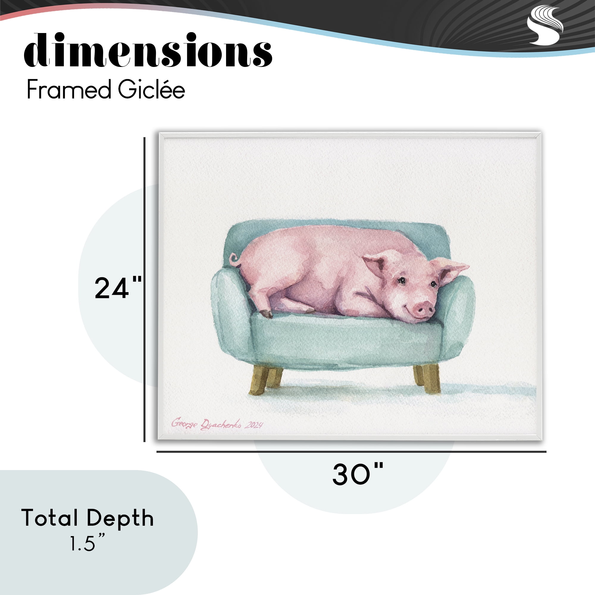 Stupell Industries Cute Piglet on Armchair White Framed Giclee Art, design by George Dyachenko