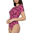 thumbnail image 2 of Haiem Pink Butterfly Women's Crew Neck Short Sleeve Bodysuit Tops Stretchy Slim Basic-Medium, 2 of 9
